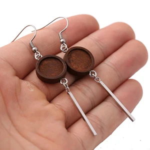 Onwear 5 пар коричневое дерево кабошон серьги базовые заготовки 12 мм диаметр Нержавеющая сталь висячие серьги-Крючки diy ювелирных изделий