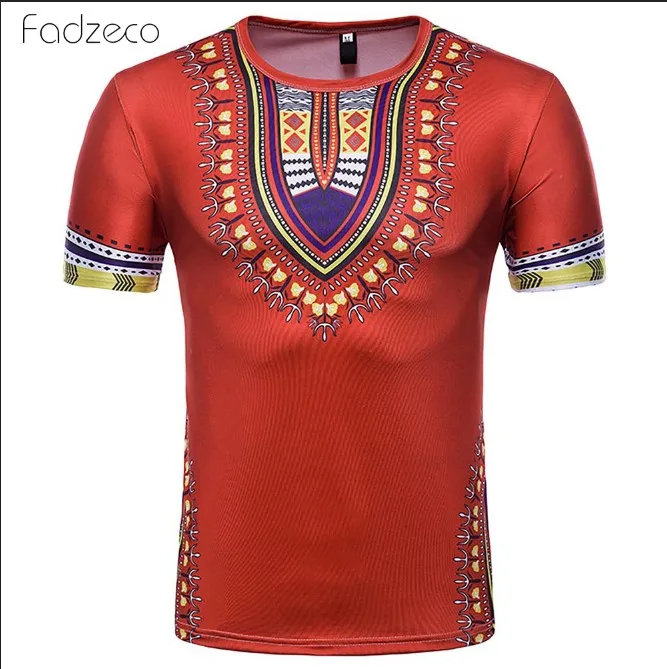 Red Fadzeco, африканская рубашка для мужчин, принт, вырез лодочкой, короткий рукав, Мужская футболка, Дашики, узор, модные повседневные топы, африканская одежда - Цвет: Red