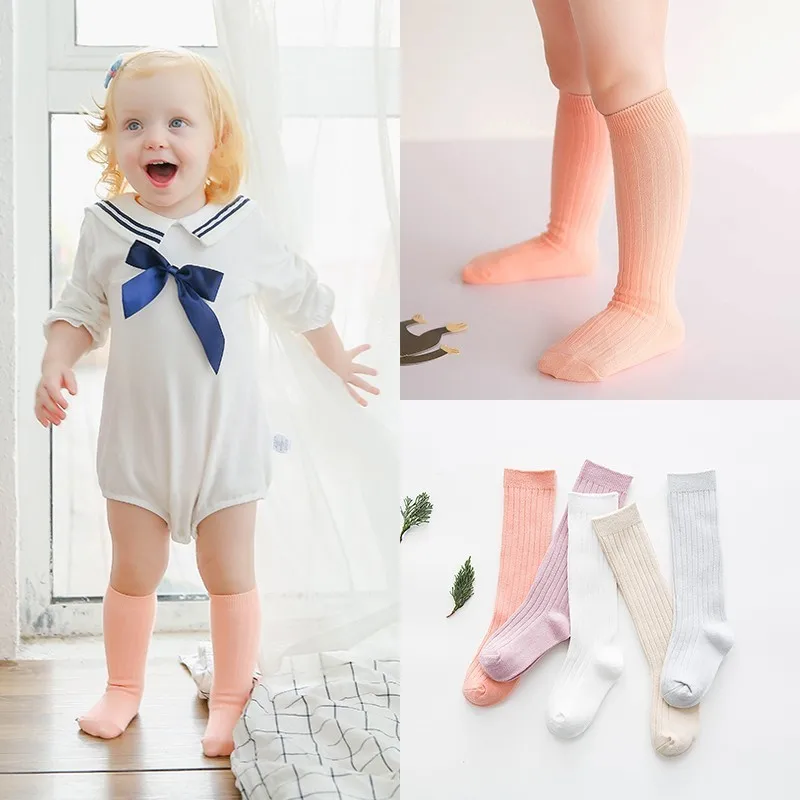 Spring Infant Long Tube Socks Cotton Solid Wide Striped Knee High Baby Boys Girls Newborn Leg Warm 0-3 Y | Детская одежда и обувь