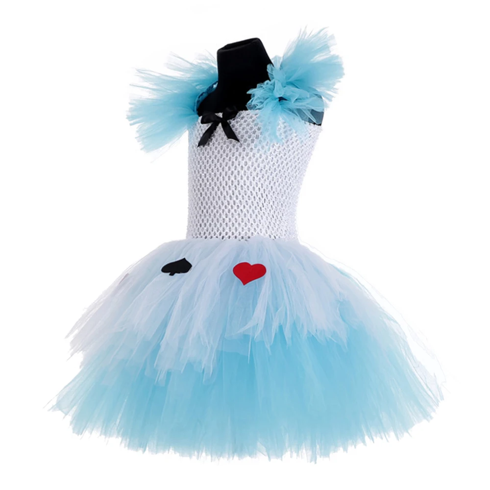 Костюм Королевы Алисы в стране чудес голубого и белого цвета детское пышное