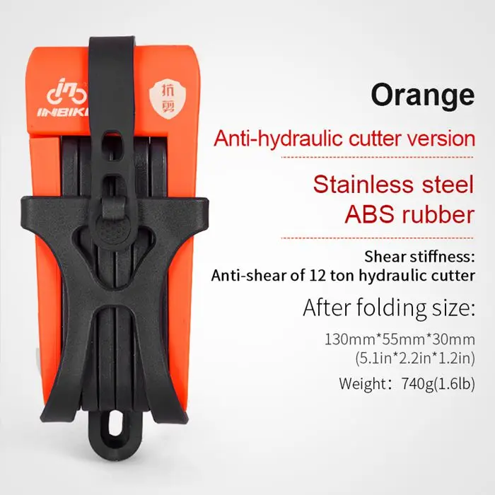 Updated Orange INBIKE анти-сдвиг 12 тонн гидравлический резак Велоспорт MTB велосипед замок Противоугонный мотоцикл замок Электрический велосипед часть цепи Замок - Цвет: Updated Orange