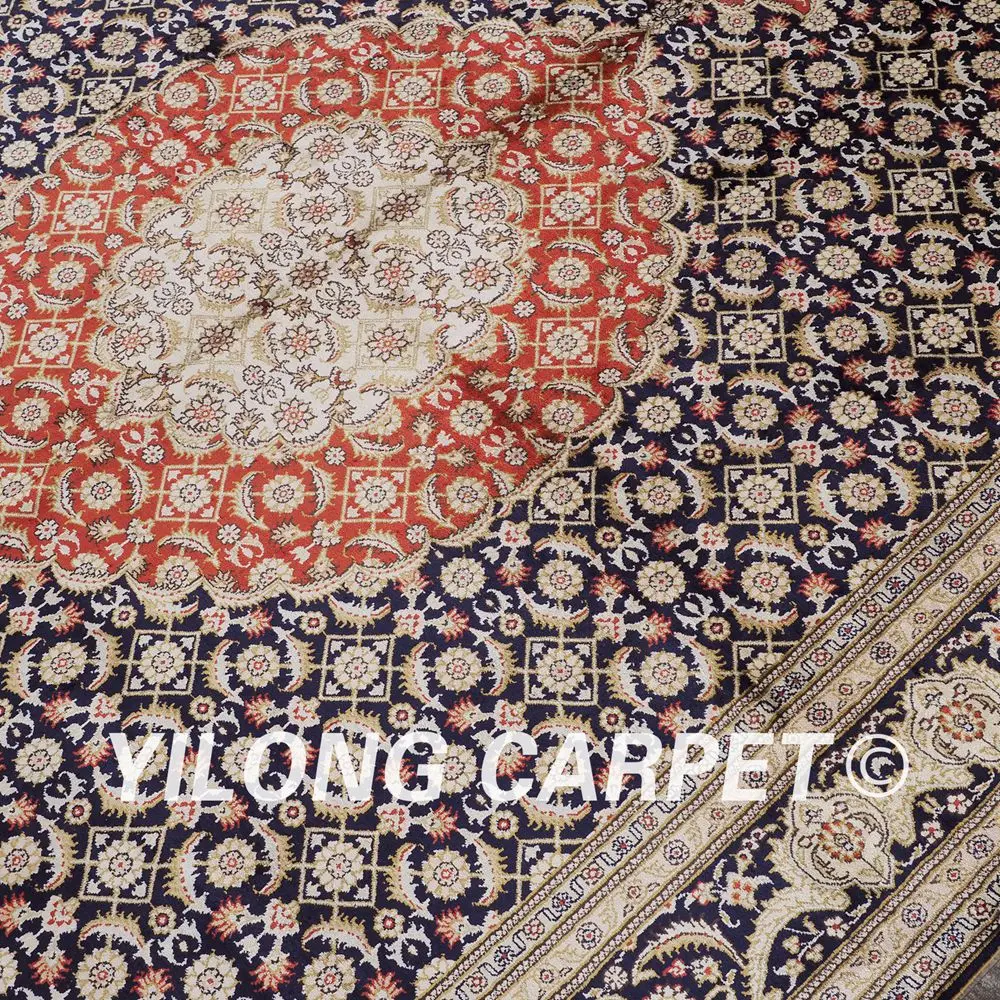 YILONG 6 'x 9' красный и темно синий восточные шелковые коврики ручной вязки