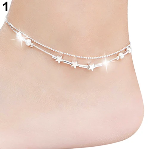 2015 New Fancy Stylish Women's Silver Plated Butterfly Stars Bell Charms Anklet Bracelet Foot Chain 5K59 | Украшения и