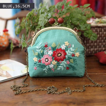 blue 16.5cm Вышивка лентами, сделай сам, цветы, сумки, кошелек, сумочка, рукоделие, вышивка крестом, набор для начинающих, шитье, ремесло, подарки для друзей - Цвет: blue 16.5cm