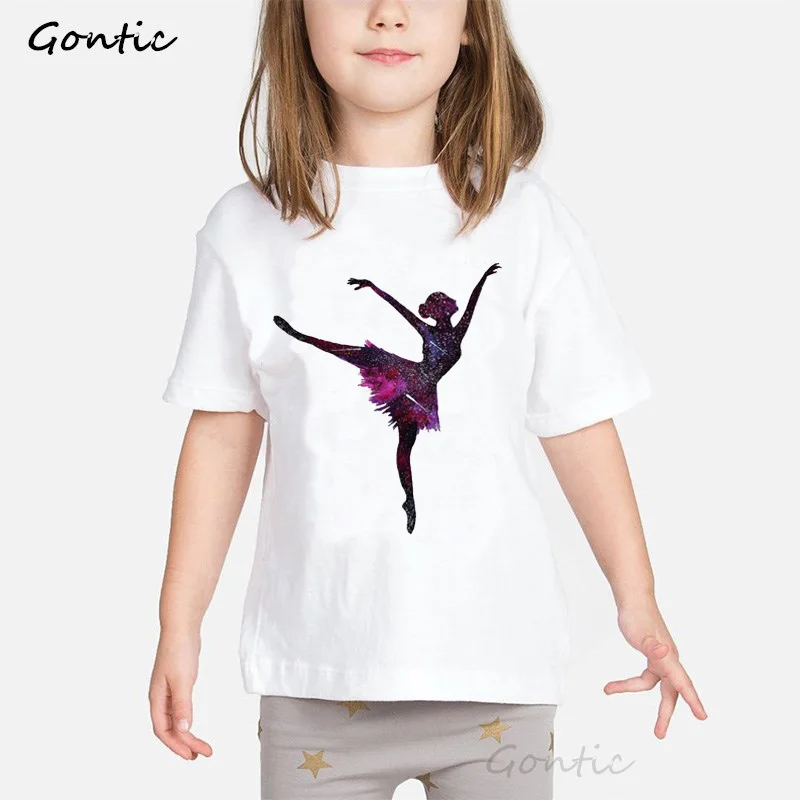Балет балерина танцевальная Футболка с принтом для маленьких девочек забавная