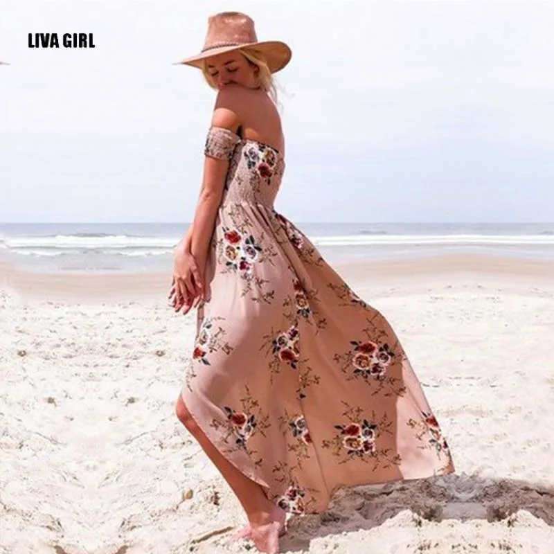 4 цвета 2017 Для женщин длинное платье с открытыми плечами пляжные летние платья