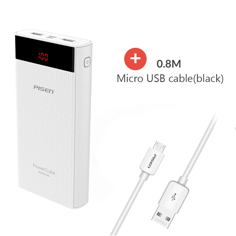 DLF2W USB 80cm cable PowerBank Pisen Портативный внешний аккумулятор 20000 мАч. Поддежка TYPE-C. Micro USB. 2.1A, 1.5A, зарядка двух устройств - Цвет: DLF2W USB 80cm cable
