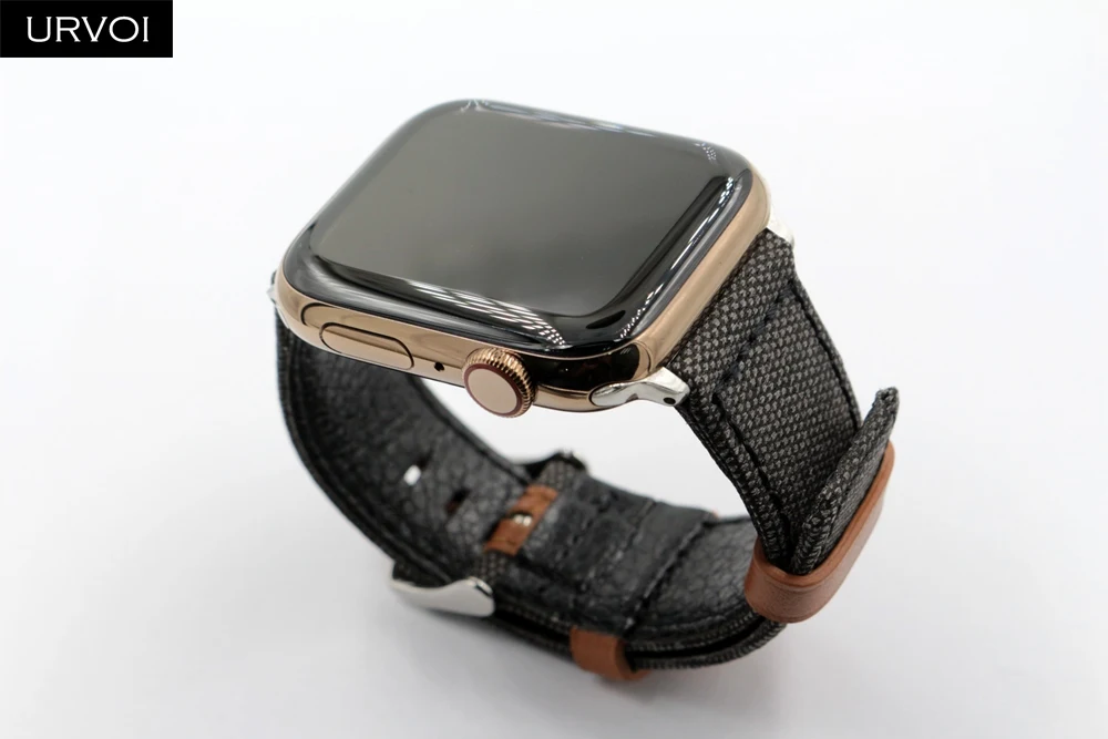 URVOI холщовый ремешок для Apple Watch band series 54321 тканевый ремешок для iwatch с узором брани классический дизайн из натуральной кожи