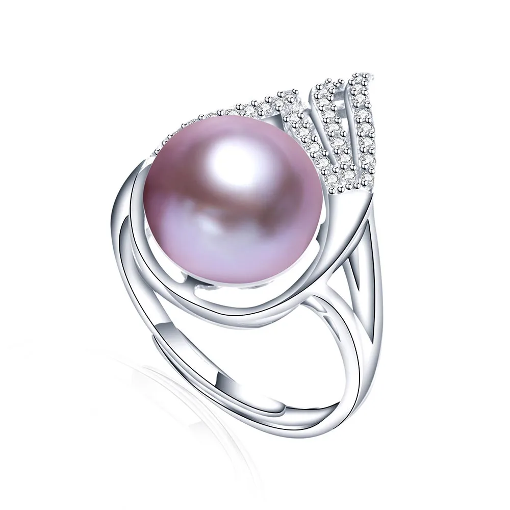 purple pearl Модные с высокой степенью блеска, реальные кольца с натуральным пресноводным жемчугом для Для женщин Циркон Серебряные ювелирные изделия новые тонкие регулируемые кольца - Цвет камня: purple pearl