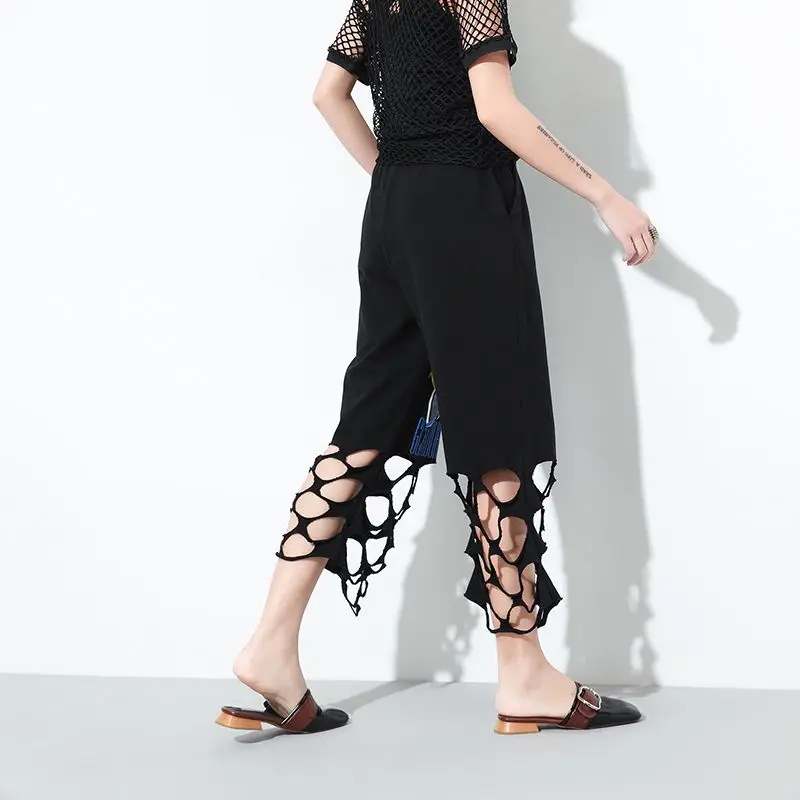 2017 Ace Бу женские Брюки Широкую Ногу Разорвал Штаны Guns N 'ROSES Шаровары Хип-Хоп Лето