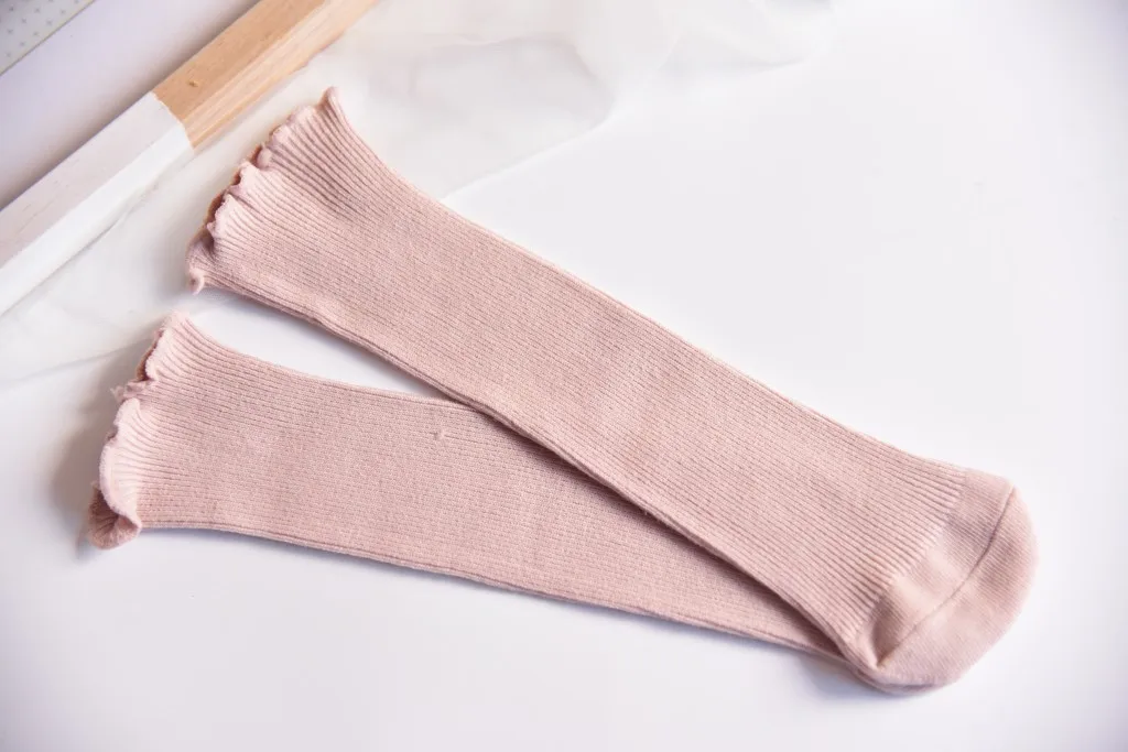 Calcetines de algod&oacute;n a rayas para ni&ntilde;a, medias Retro holgadas de colores puros, de doble aguja, a juego, para invierno y oto&ntilde;o-5