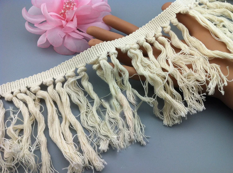 Лента с бахромой черная/белая/бежевая 3 ярда 10 см 93 дюйма