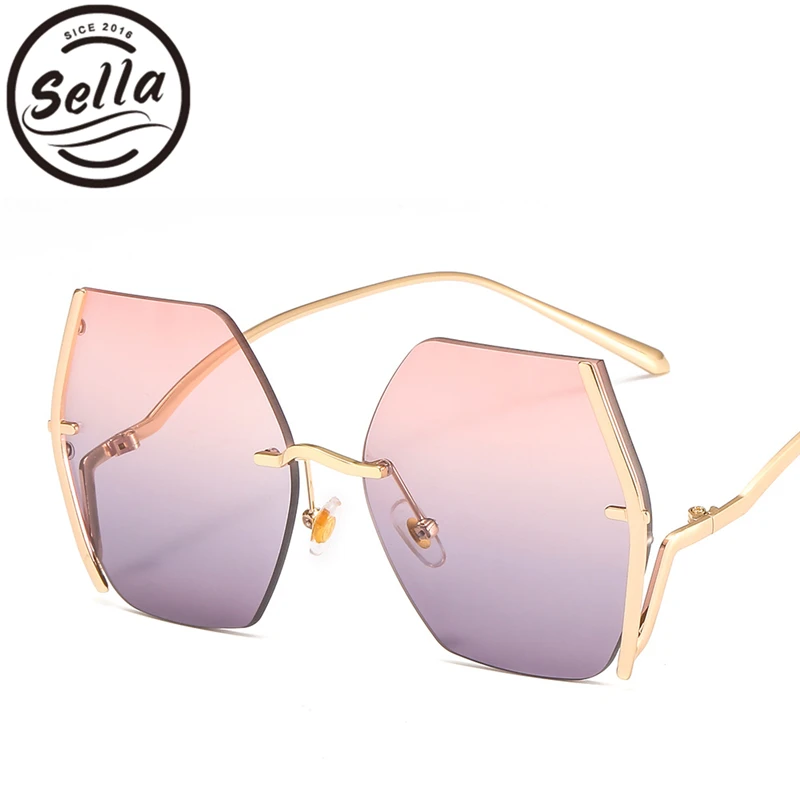 pink gray Sella трендовые Модные женские и мужские негабаритные Квадратные Солнцезащитные очки без оправы брендовые дизайнерские градиентные линзы океанского цвета солнцезащитные очки - Цвет линз: pink gray