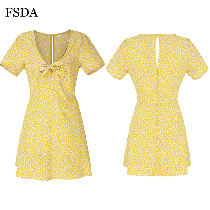 Женское Повседневное платье в горошек FSDA красное и желтое мини-платье с