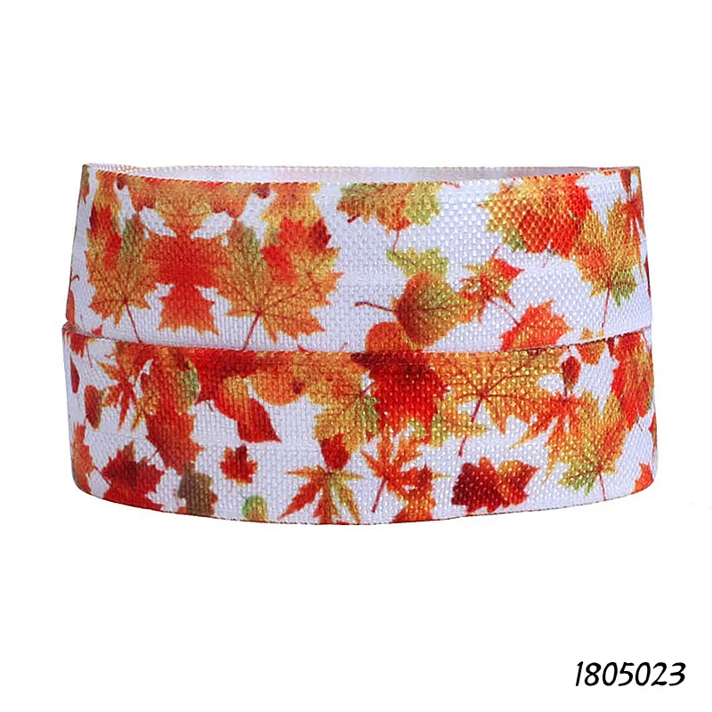 

(50 yards/lot) New arrival Autumn season beautiful maple leaf printed fold over elastic foe