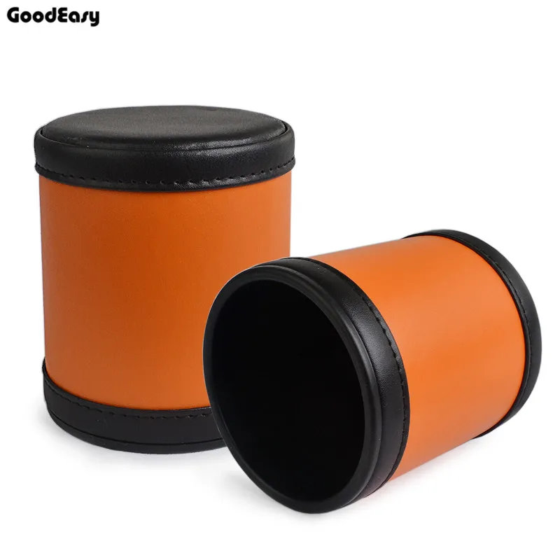 

Hot Orange Leather Dice Cup Plastic with 6pcs acrylic dices Polyhedral Dice Cup Poker Drinking Board Game Gambling Dice Box