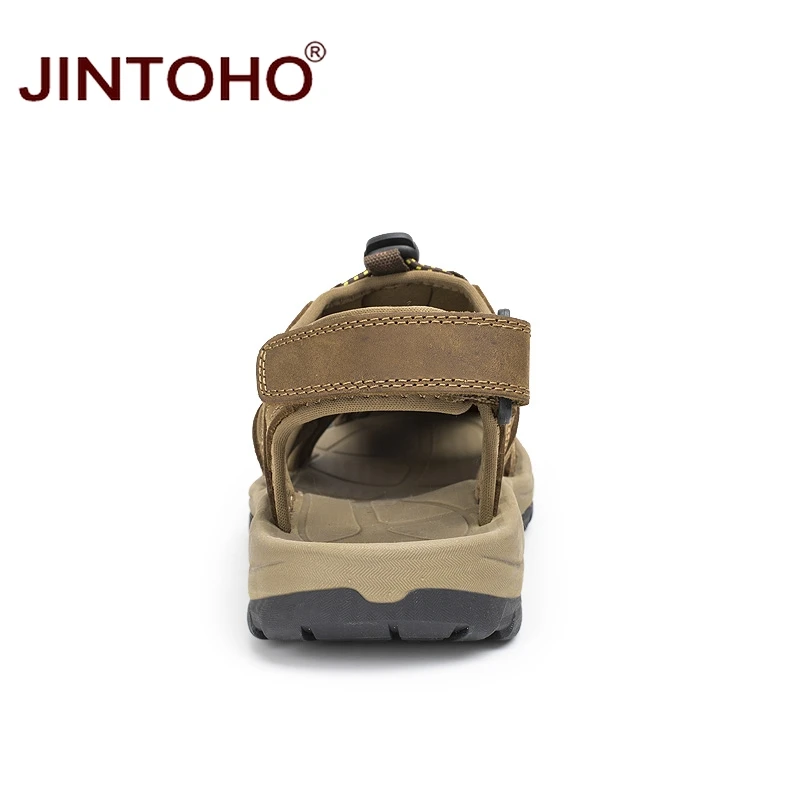 JINTOHO/высококачественные мужские сандалии из натуральной кожи; модные пляжные кожаные сандалии; дышащие мужские сандалии; Летняя мужская пляжная обувь
