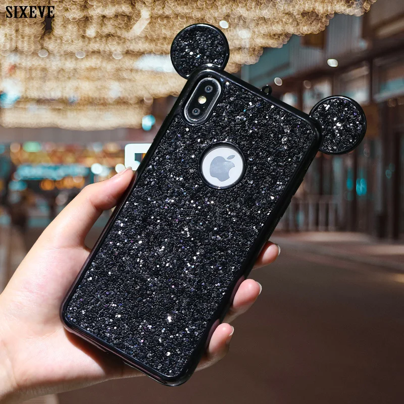 Новый блестящий чехол для iPhone XS Max XR X 7 8 Plus 5 5S 6 S 6Plus 7Plus с ушками мыши задняя крышка