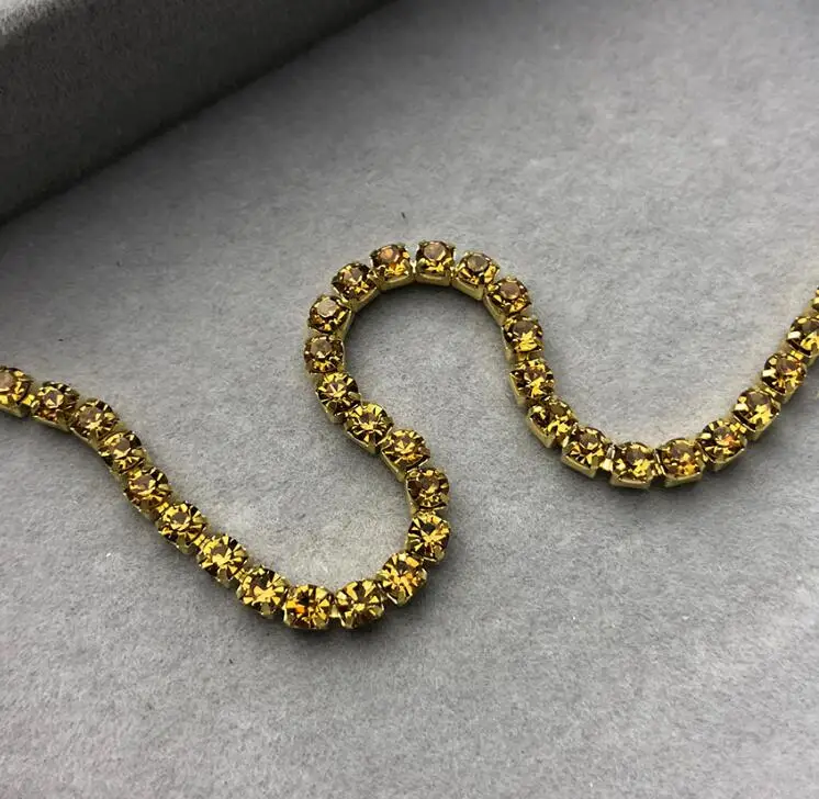topaz gold Ss16 4 мм стразы на цепочке, 10 ярдов/партия, необычные украшения из драгоценных камней, аксессуары для самостоятельной сборки, плотные Кристаллы из стекла розового и синего цвета - Цвет: topaz gold