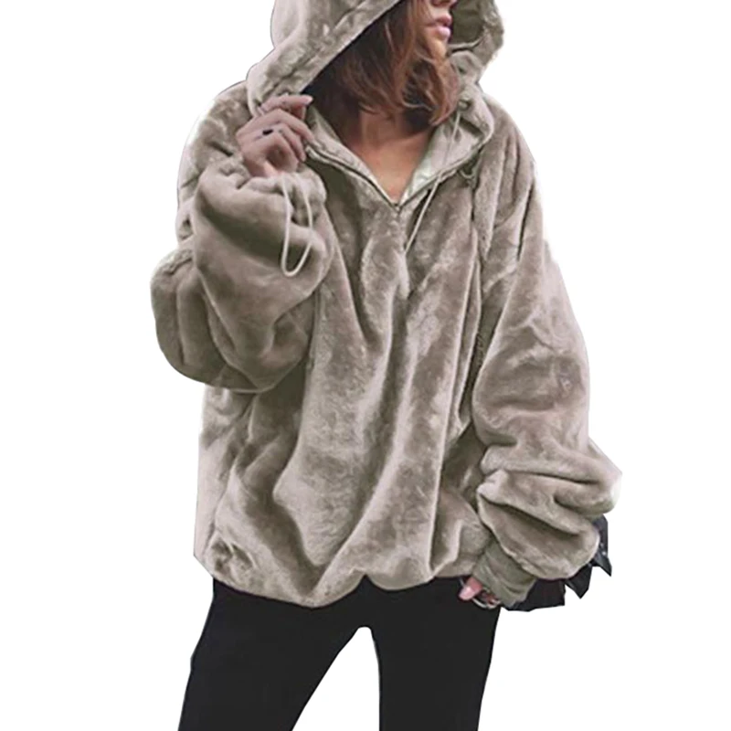 Повседневный свитер на молнии с длинным рукавом Женские однотонные фланелевые