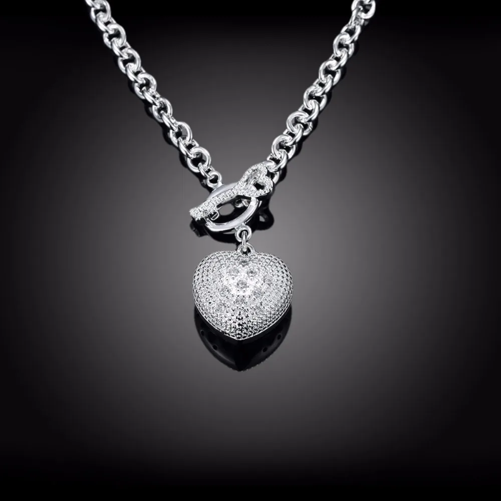 GNIMEGIL серебряный цвет ключ и сердце замок Подвески Ожерелья сверкающий Кристал