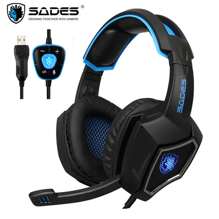 Sades Spirit Wolf игровая usb гарнитура 7 1 канальный объемный стерео за ухо ПК Игровые
