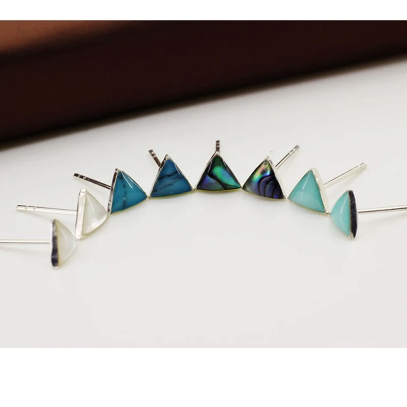 925 чистый svmulticolor ракушка маленькие серьги гвоздики геометрические треугольные