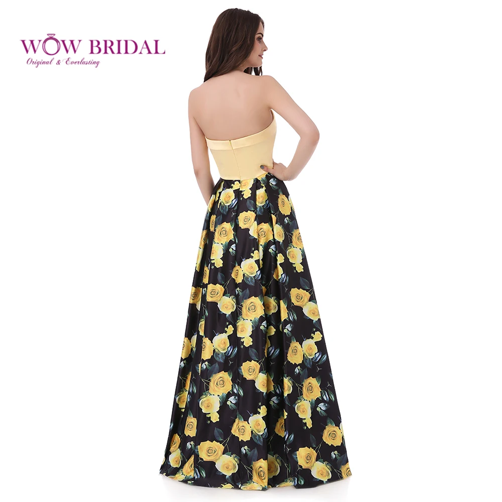Wowbrial изящное желтое вечернее платье с цветочным принтом 2017 открытыми плечами на