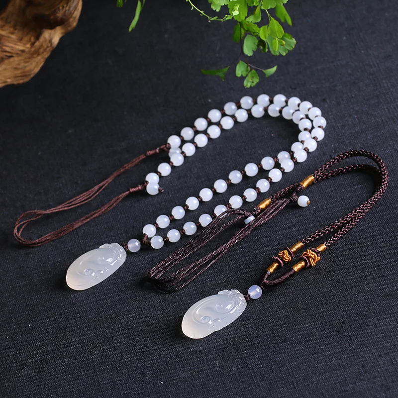 Подвеска из натурального белого агата ожерелье с подвеской в виде халцедона