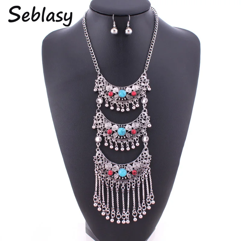 Seblasy Ювелирные наборы богемные выдолбленные резные Луна природа камень античный