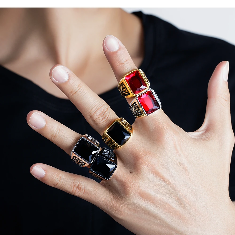 Seanuo 6 Colors Punk Stainless Steel Spark Crystal Men Party Ring Fashion Hiphop Rock Man Maple Leaf King Biker Motorcycle Rings | Украшения