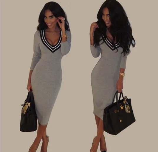 2016 осеннее модное женское платье с длинным рукавом сексуальное облегающее в