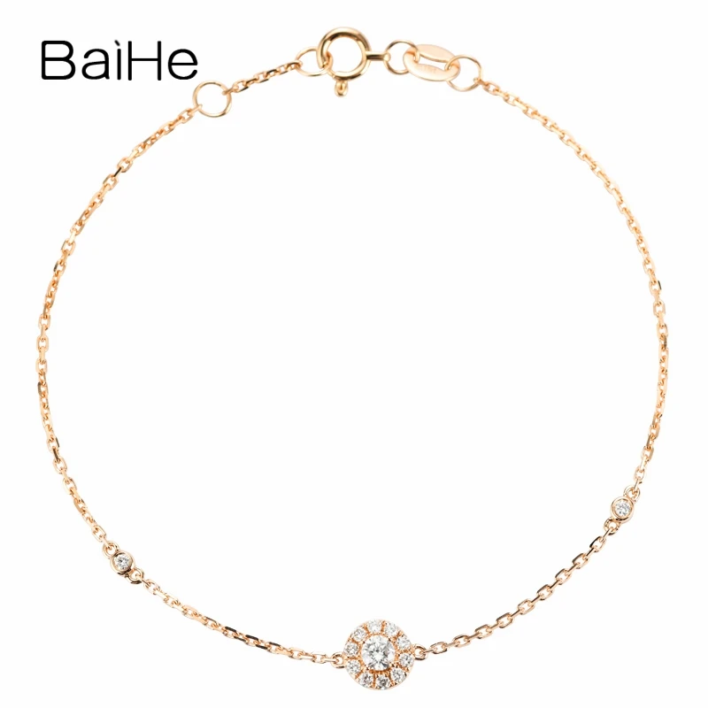 

BAIHE Solid 18K Rose Gold 0.11ct H/SI Natural Diamonds Bracelet for Women Fine Jewelry Trendy round Bracelet leisure браслет