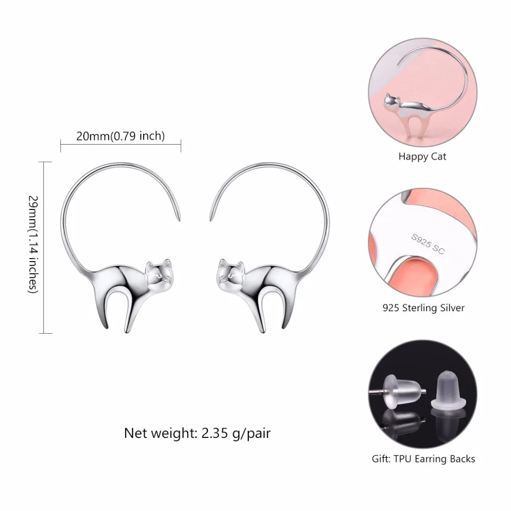 Silvercute крошечные серьги-гвоздики в виде кошки с длинным хвостом, Настоящее серебро 925, хорошее ювелирное изделие для женщин, простые серьги с животными для девочек SCE6085B