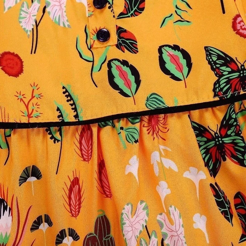 Платье принцессы с длинными рукавами и цветочным принтом для маленьких девочек