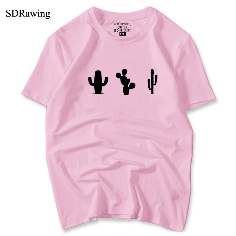 Забавные хлопковые футболки с принтом три кактуса женские повседневные для
