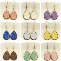 9 colors 2020 resin druzy teardrop earrings for women gold fashion water drop statement drusy earrings popular jewelry wholesale