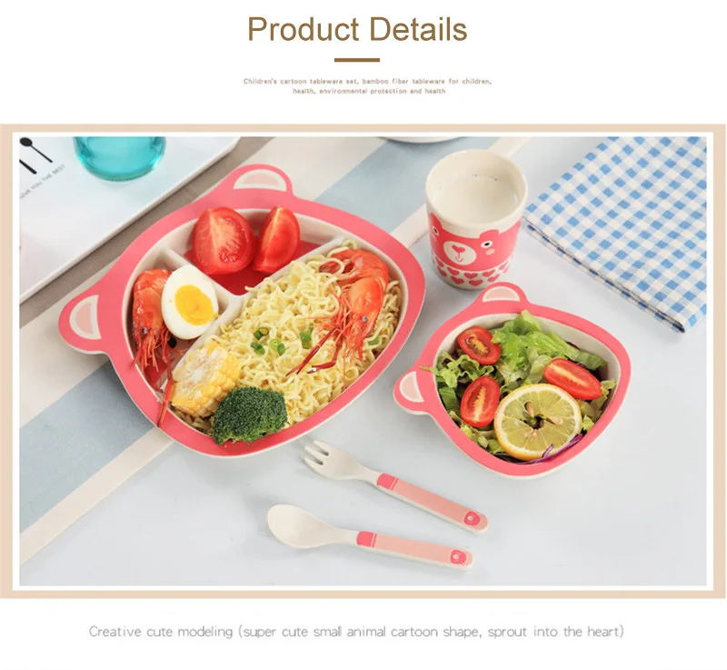 Мультфильм БАМБУК 5 шт. детская посуда экологичные дети Mealtime чаша тарелка еда столовая утварь для кормления набор таблички для ребенка