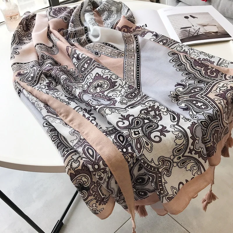 Роскошный простой рисунок хлопковый шарф с кисточкой/шарф Мусульманский хиджабы