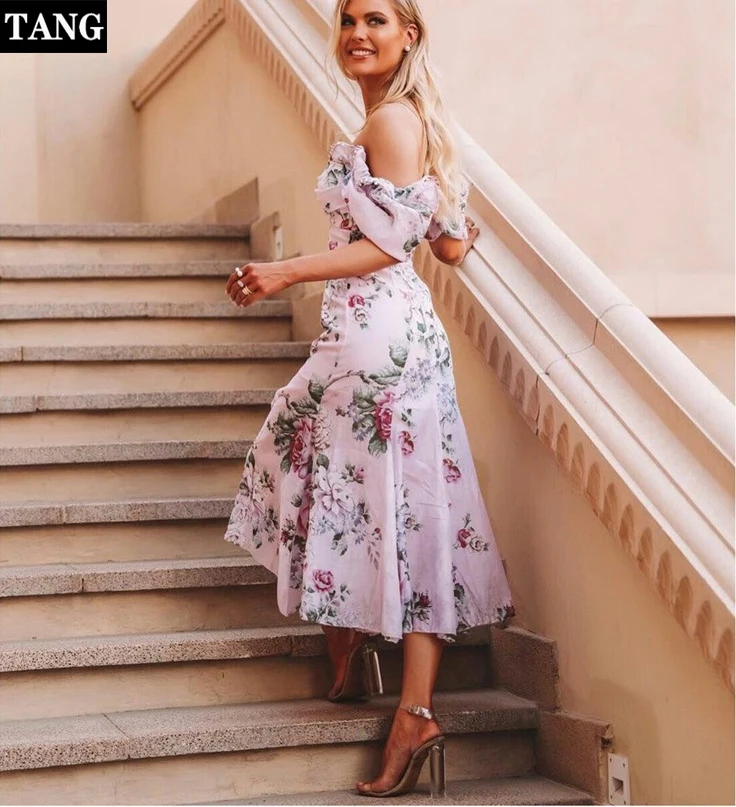 Tang Подиум летнее платье для женщин 2019 с коротким рукавом Элегантное винтажное