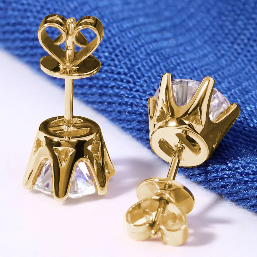 Женские прозрачные серьги гвоздики с муасанитом Transgems желтое золото 14 к 585 пробы
