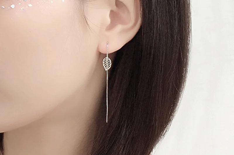 New Arrival Long Tassel Simple Silver Leaves Charms Drop Earrings for Women Girls Fashion Elegant Dangle 2019 Wholesale | Украшения и