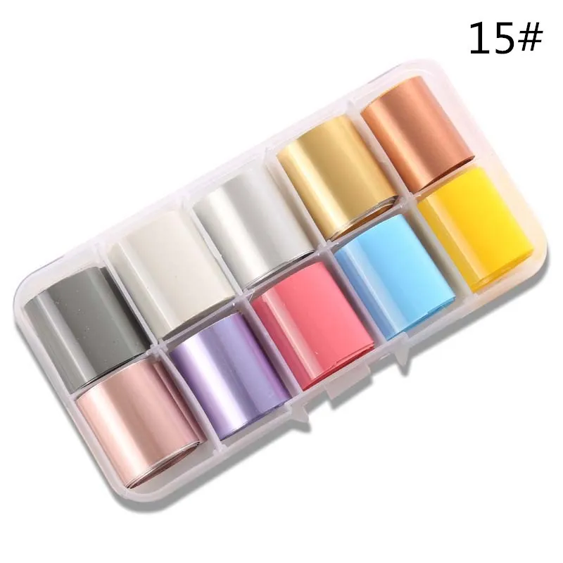 15 10 Rolls Holographic Nail Art Foil Set AB Nail Transfer Laser Sticker 2.5*100cm Manicure Holo Decals Tips Decoration New Design - Цвет: 15