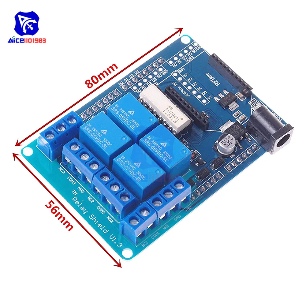 4 канальный 5 В релейный модуль Плата расширения Релейный Щит V1.3 для Arduino Xbee
