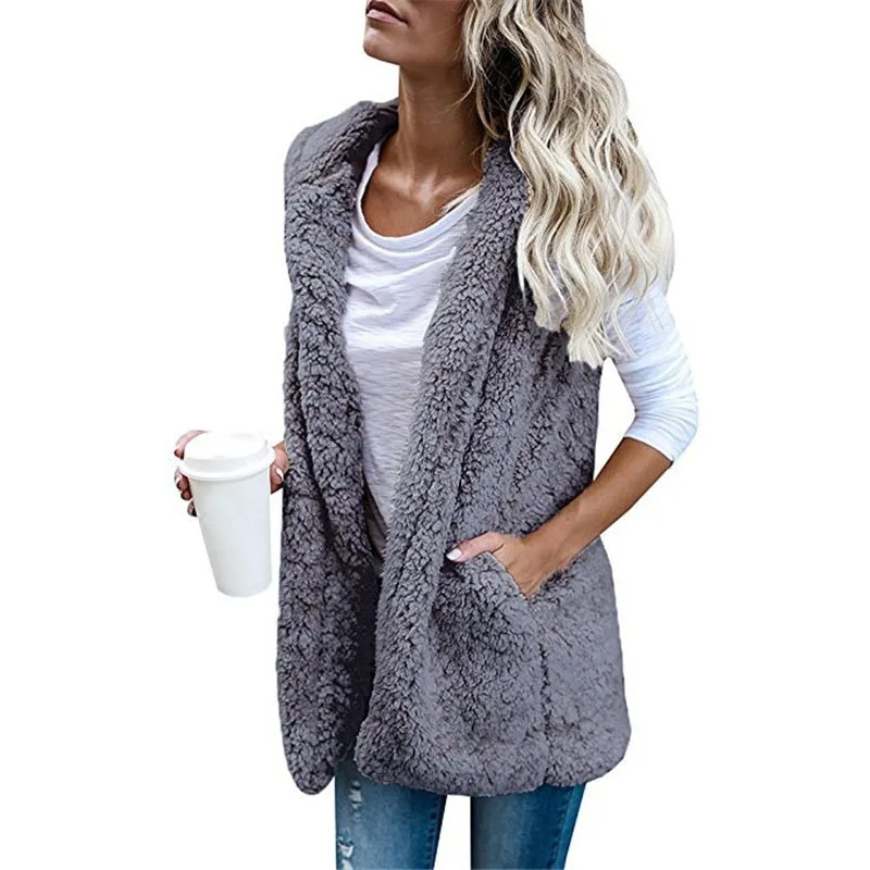 Women Fleece Cardigan Sweater Fluffy Hooded Plus Size 3XL Sherpa Vest Female Autumn Winter Streetwear |