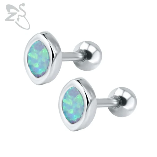 Eyes Light Blue ZS синий опал серьги-гвоздики ювелирные изделия из нержавеющей стали для женщин натуральный Опал серьги пирсинг хряща уха ювелирные изделия для детей - Окраска металла: Eyes Light Blue