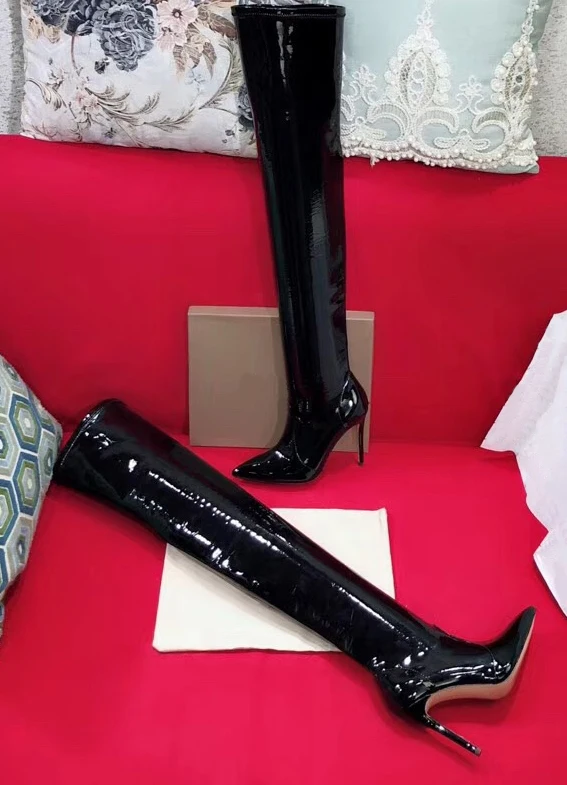 Kopen Herfst En Winter Nieuwe Vrouwen Schoenen Stretch Lakleer Sexy Bag Benen Lange Over De Knie Laarzen Wees Mode Nachtclub Wome
