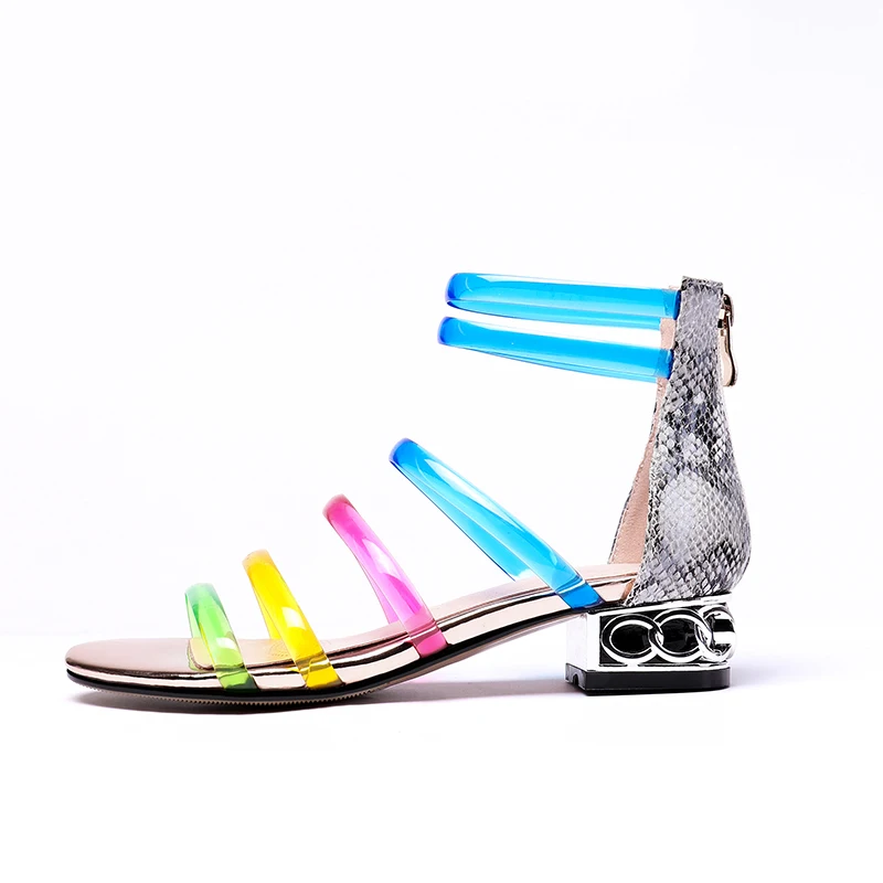 ISNOM/босоножки со змеиным узором женская обувь с открытым носком Разноцветные