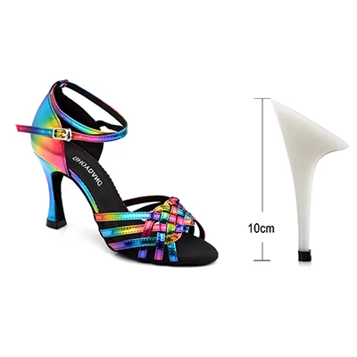 SHOYDANC/Танцевальная обувь для сальсы; zapatos de mujer; женская обувь для латинских танцев; китайская обувь с мягкой подошвой; профессиональная обувь для соревнований - Цвет: Rainbow color 10cm