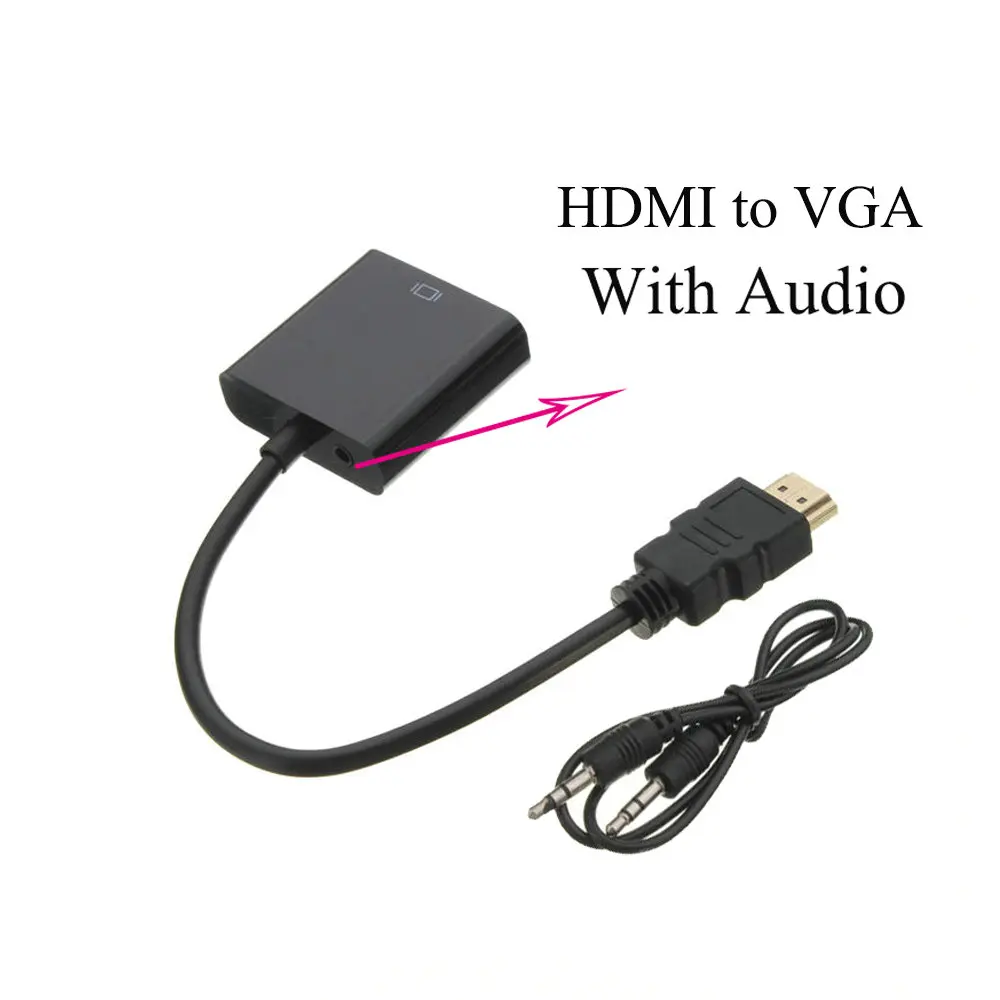 With audio Black Hxairt HDMI в VGA адаптер 1080P кабель HDMI в VGA конвертер адаптер для PS3 PS4 ноутбук ТВ коробка HDTV XBOX с аудио кабелем - Цвет: With audio Black